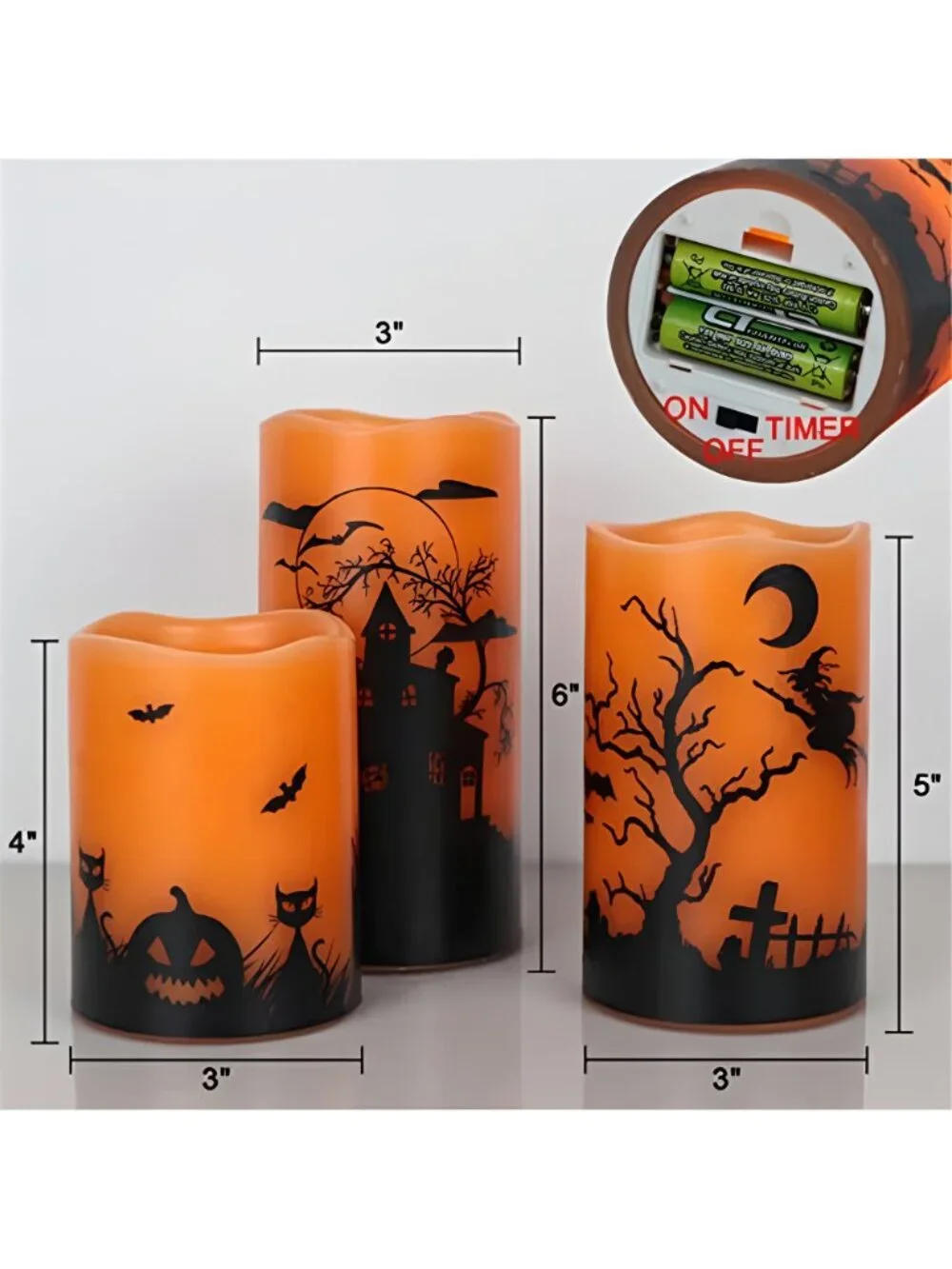 Wondise Halloween Flickering Flameless Candles with 6 Hour Timer, Battery